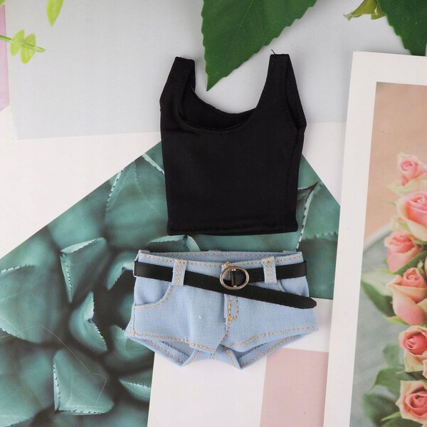1/6 weibliches Kleidungsset Jeans mit Gürtel und hellblauer Weste für 12-Zoll-Puppen