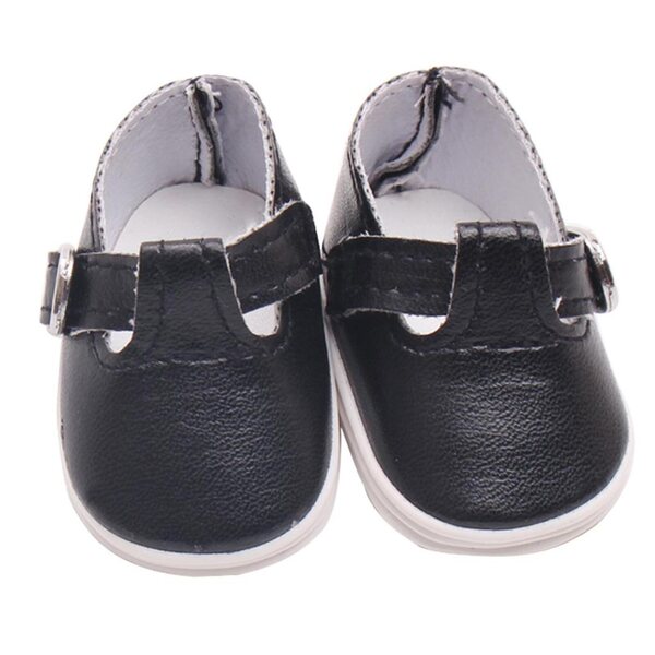 Scarpe in pelle PU nere con fibbie per bambole Mell Chan 14,5 pollici