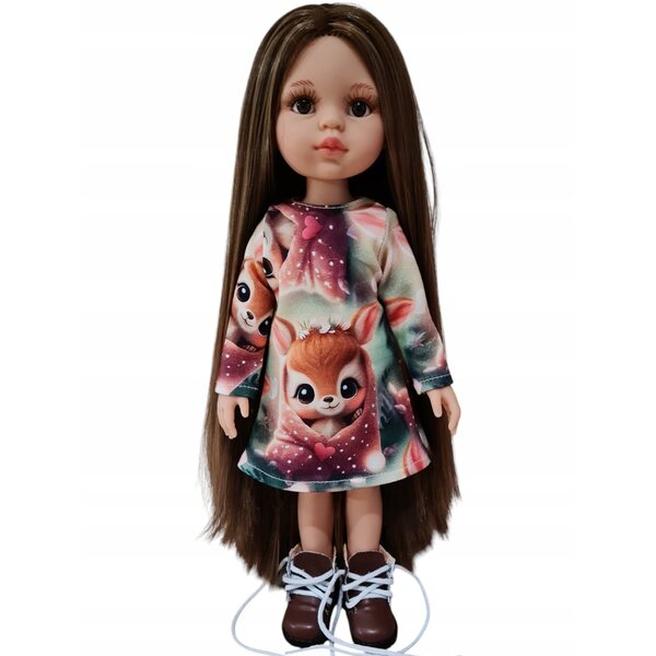 Gestricktes Kleid für eine 32 cm große Paola Reina-Puppe mit süßem Hirsch