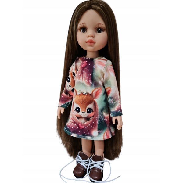 Gestricktes Kleid für eine 32 cm große Paola Reina-Puppe mit süßem Hirsch