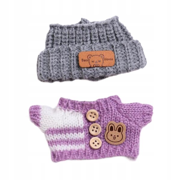 Labubu Dolls Abbigliamento per Bambole: Maglione e Cappello Beanie Viola in Tessuto Morbido