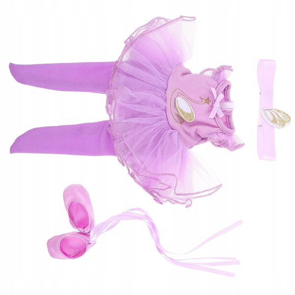 Komplettset lila Ballerinakleid mit Zubehör für 14-Zoll-Puppe