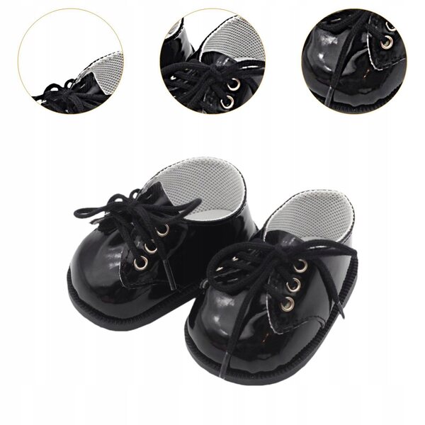 Scarpe in pelle PU per bambole da 38 cm, nere, per giochi educativi e collezione