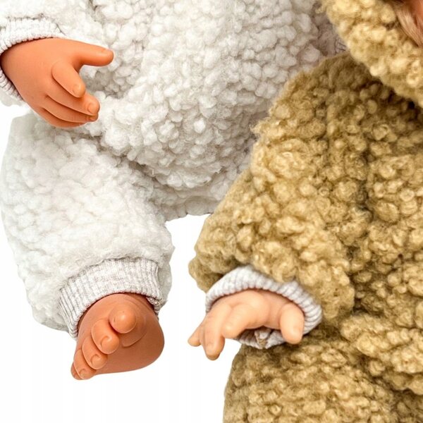 Ecru-Winterkombination für Miniland-Puppen 34–38 cm mit Sherpa-Fell