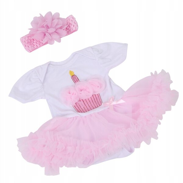 20-22 Zoll großes Puppenkleid aus rosa Baumwollmischung mit Spitzenbesatz