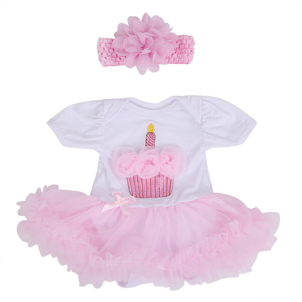 20-22 Zoll großes Puppenkleid aus rosa Baumwollmischung mit Spitzenbesatz