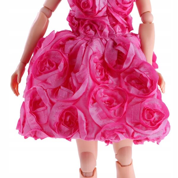 Rotes Rosen-Puppenkleid mit dreidimensionalen Blumen, 28–30 cm