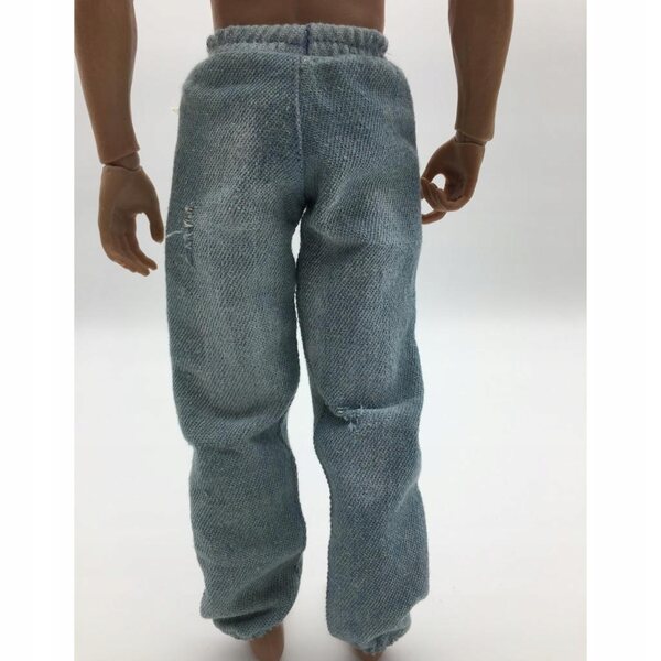Jeans da uomo 1/6 effetto consumato per action figure da 12 pollici, colore azzurro chiaro