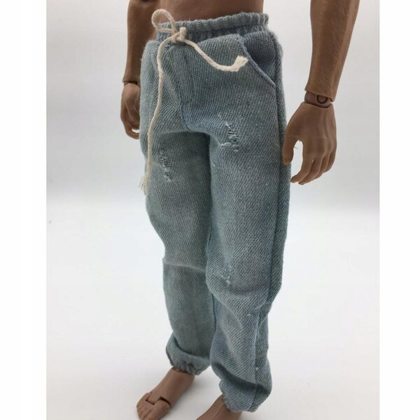 Jeans da uomo 1/6 effetto consumato per action figure da 12 pollici, colore azzurro chiaro