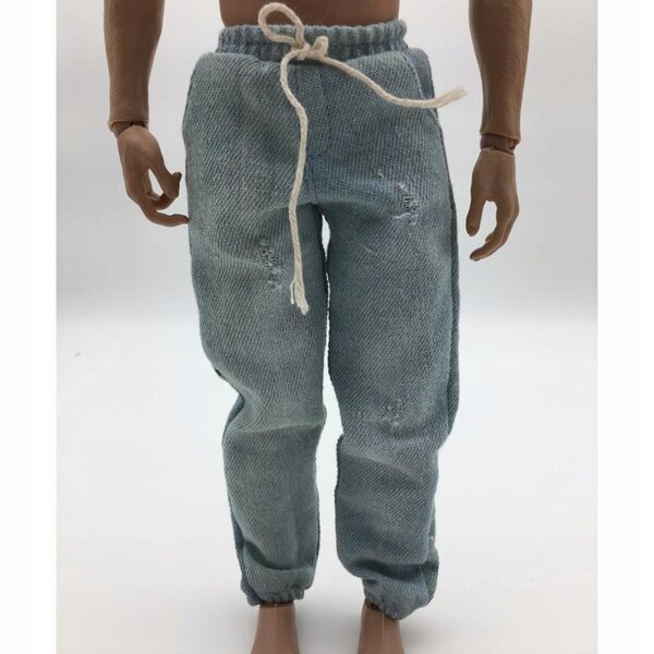 Jeans da uomo 1/6 effetto consumato per action figure da 12 pollici, colore azzurro chiaro
