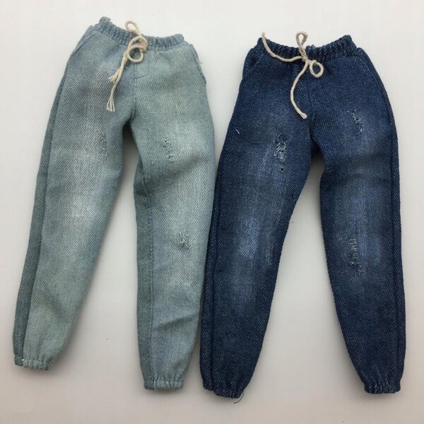 Jeans da uomo 1/6 effetto consumato per action figure da 12 pollici, colore azzurro chiaro