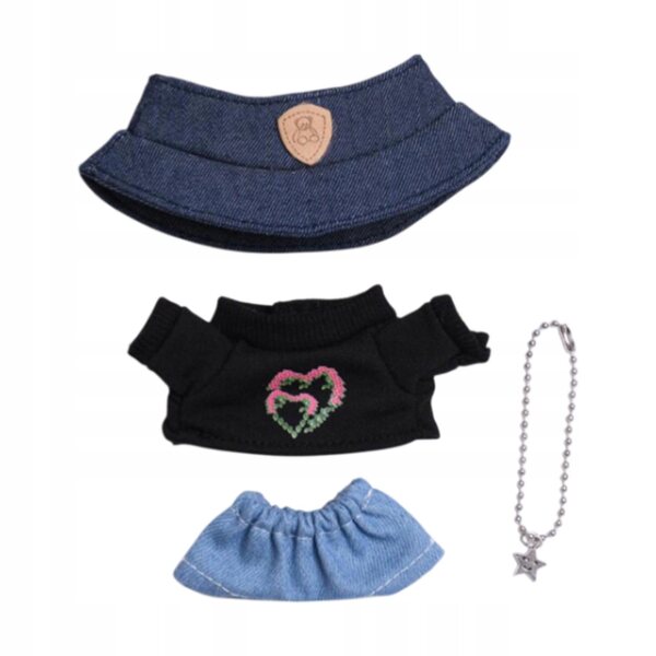 4-teiliges Kleidungsset für 15–17 cm große Puppen mit T-Shirt, Jeans, Halskette und Hut