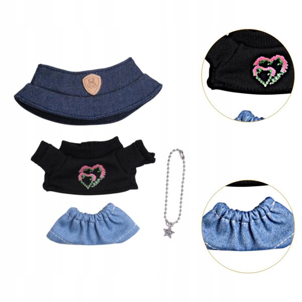4-teiliges Kleidungsset für 15–17 cm große Puppen mit T-Shirt, Jeans, Halskette und Hut