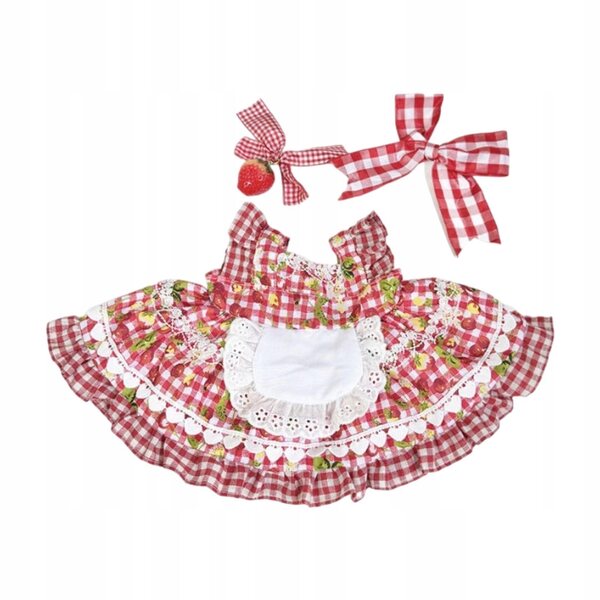 Kleid für eine 38 cm große Puppe mit Stirnband und Brosche: ein farbenfrohes Kleidungsstück