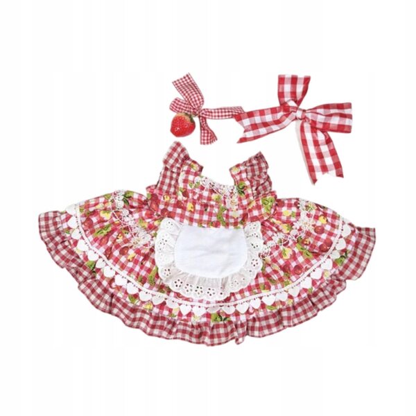 Kleid für eine 38 cm große Puppe mit Stirnband und Brosche: ein farbenfrohes Kleidungsstück