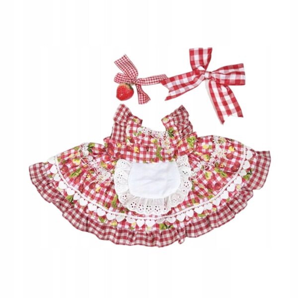 Kleid für eine 38 cm große Puppe mit Stirnband und Brosche: ein farbenfrohes Kleidungsstück
