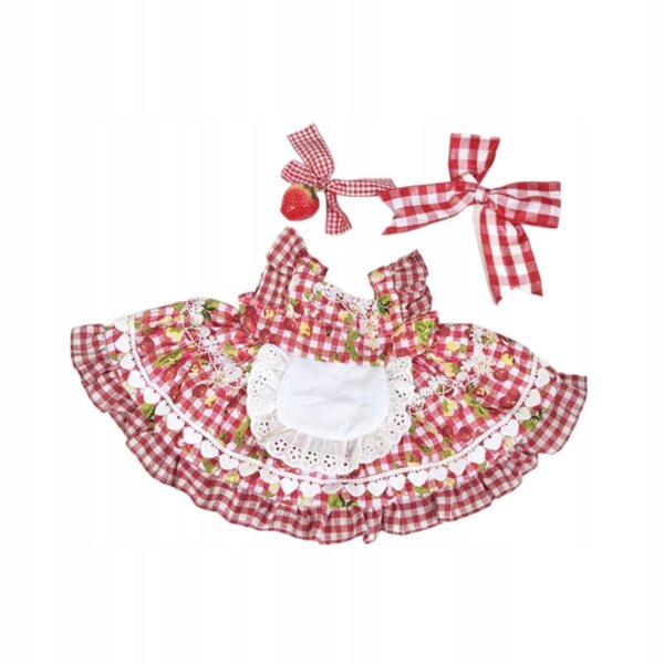 Kleid für eine 38 cm große Puppe mit Stirnband und Brosche: ein farbenfrohes Kleidungsstück