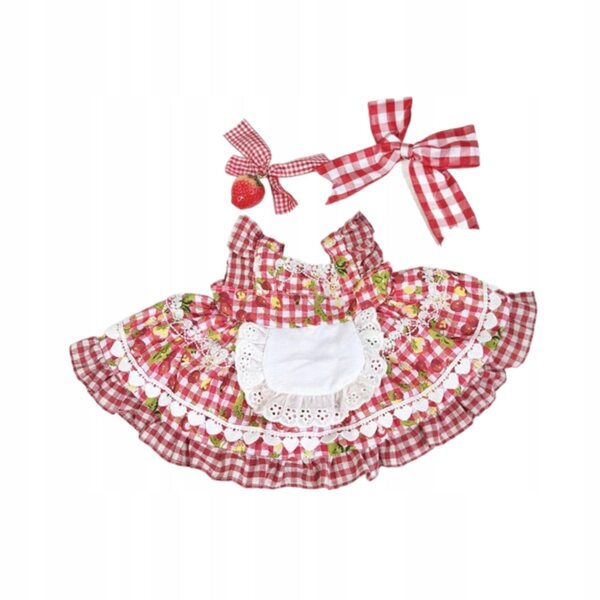 Kleid für eine 38 cm große Puppe mit Stirnband und Brosche: ein farbenfrohes Kleidungsstück