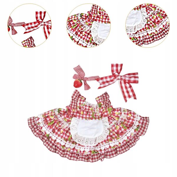 Kleid für eine 38 cm große Puppe mit Stirnband und Brosche: ein farbenfrohes Kleidungsstück