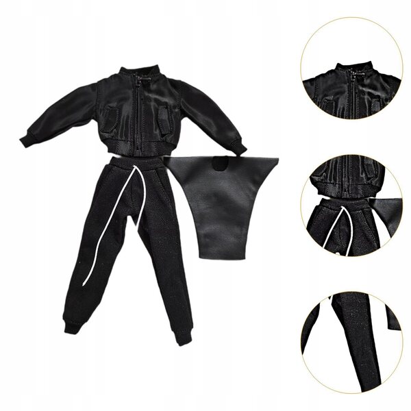 1/12 männliches Bekleidungsset für 6''-Figuren mit schwarzer Jacke, Hose und T-Shirt