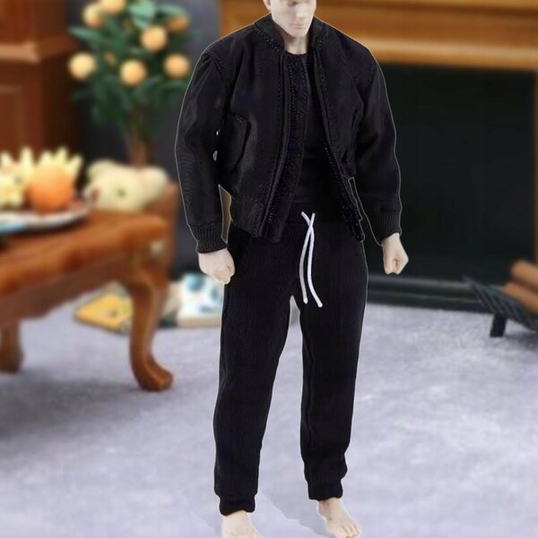 1/12 männliches Bekleidungsset für 6''-Figuren mit schwarzer Jacke, Hose und T-Shirt