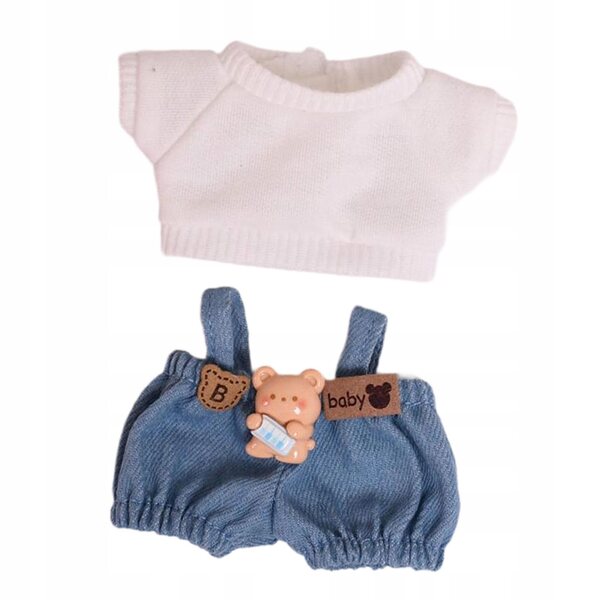 Set 2 Abiti in Tessuto per Bambole 15 cm Pantaloni con Bretelle e T-shirt