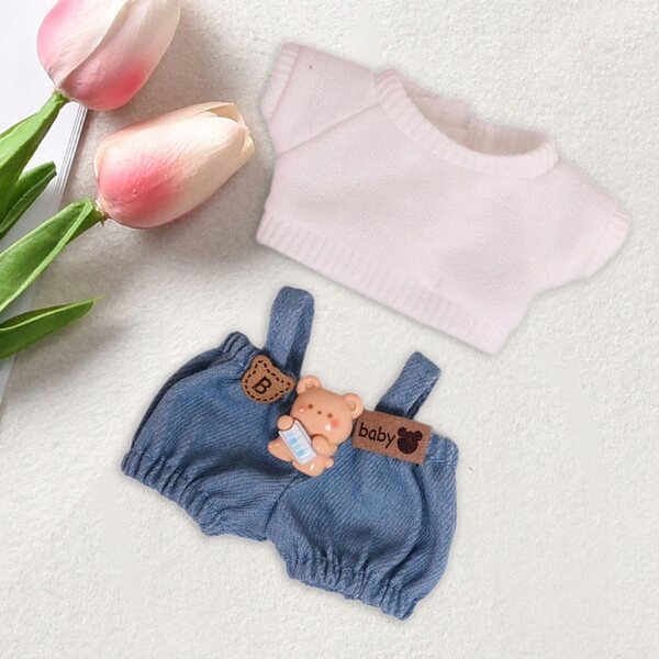 Set 2 Abiti in Tessuto per Bambole 15 cm Pantaloni con Bretelle e T-shirt