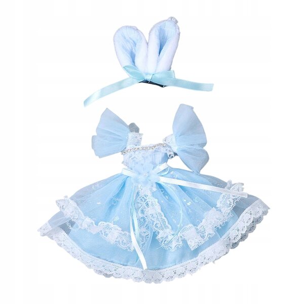 Kleid für 30-cm-Puppe mit Accessoires – blaues Kostüm mit kurzen Ärmeln