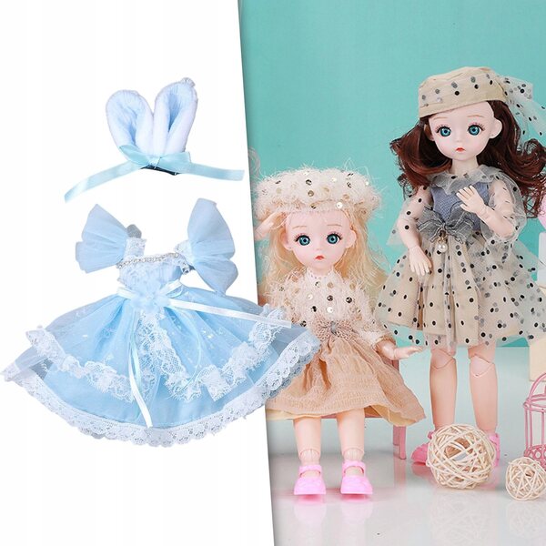 Kleid für 30-cm-Puppe mit Accessoires – blaues Kostüm mit kurzen Ärmeln