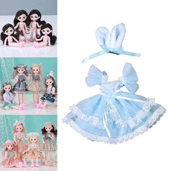 Kleid für 30-cm-Puppe mit Accessoires – blaues Kostüm mit kurzen Ärmeln