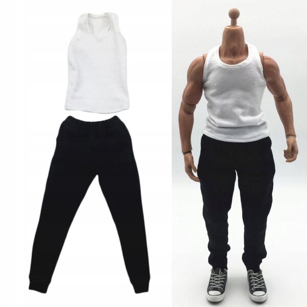 1/6 Mann Militärkleidung: weiße Kamizelka und schwarze Hose für 12-Zoll-Actionfigur