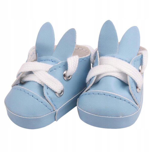 Hellblaue PU-Schuhe für 14,5-Zoll-Puppen im Kaninchen- und Spitzenstil