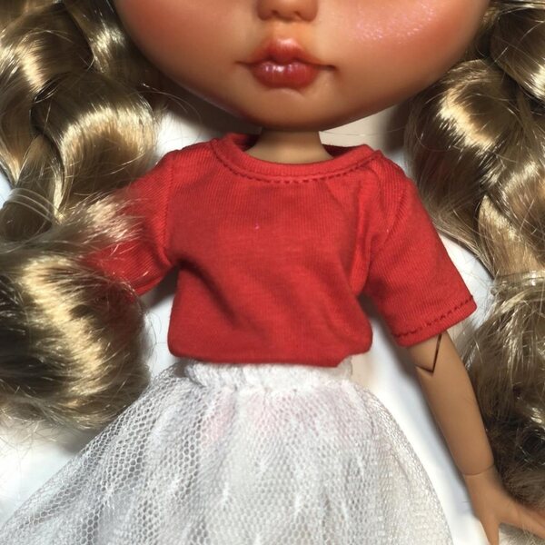 Rotes lässiges T-Shirt für 1/6 Blythe BJD Puppen, kurzärmeliges T-Shirt