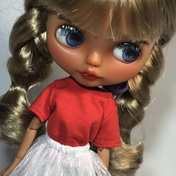 Rotes lässiges T-Shirt für 1/6 Blythe BJD Puppen, kurzärmeliges T-Shirt