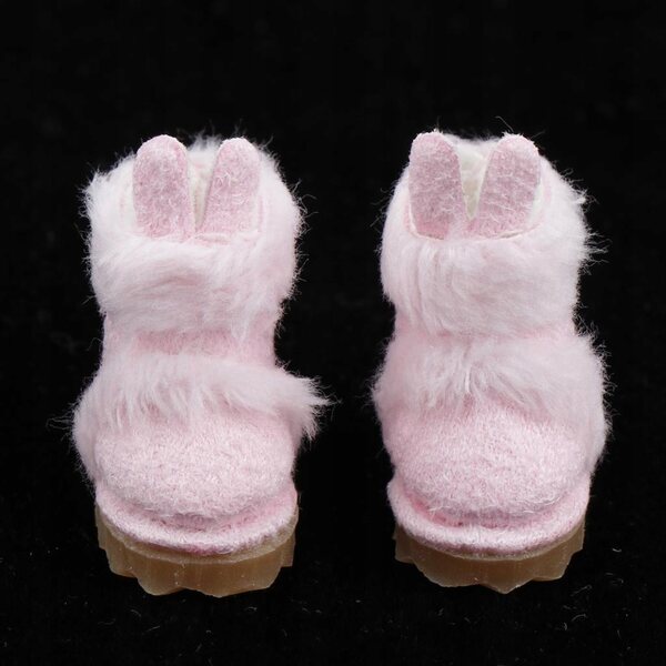 Scarpe da bambola di peluche con lunghe orecchie di coniglio rosa per bambole OB11 da 20 cm