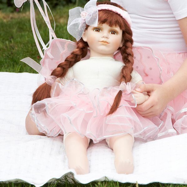 Rosafarbenes Feen-Puppenkleid mit Flügeln und Schleifenstirnband, 40–51 cm