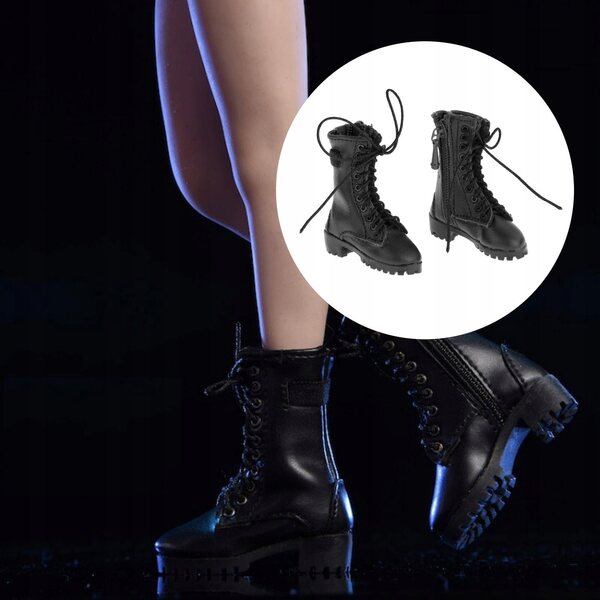 Damen-Lederschuhe mit 1/6-Reißverschluss für 12-Zoll-Figuren, handgefertigt in Schwarz