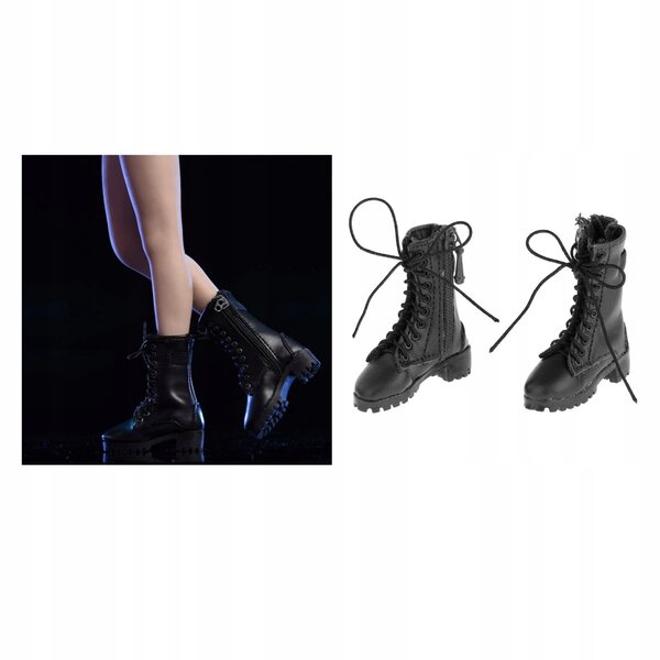 Damen-Lederschuhe mit 1/6-Reißverschluss für 12-Zoll-Figuren, handgefertigt in Schwarz