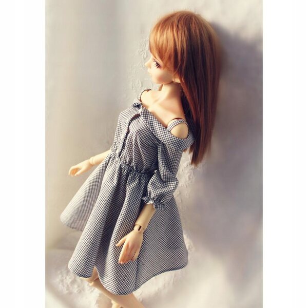 Schwarz-weiß kariertes Kleid für schulterfreie 1/3-BJD-Puppen