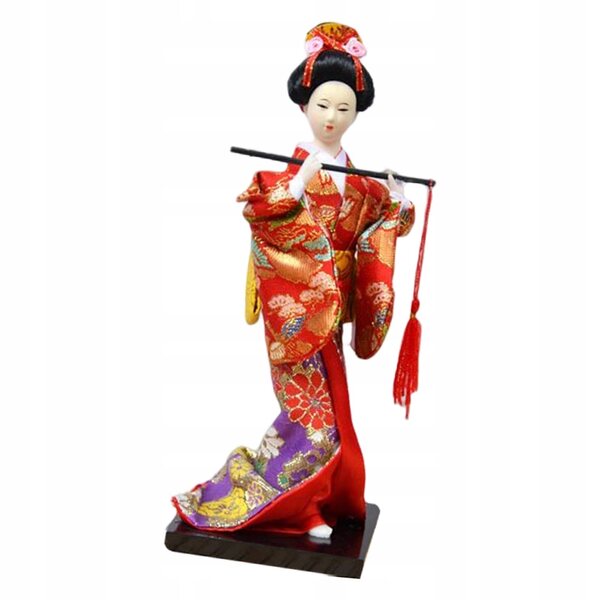 Die andere japanische Geisha im roten Kimono mit Flöte – handwerkliche Dekoration 27 cm