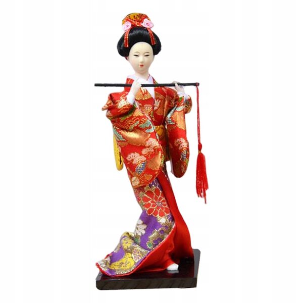 Die andere japanische Geisha im roten Kimono mit Flöte – handwerkliche Dekoration 27 cm