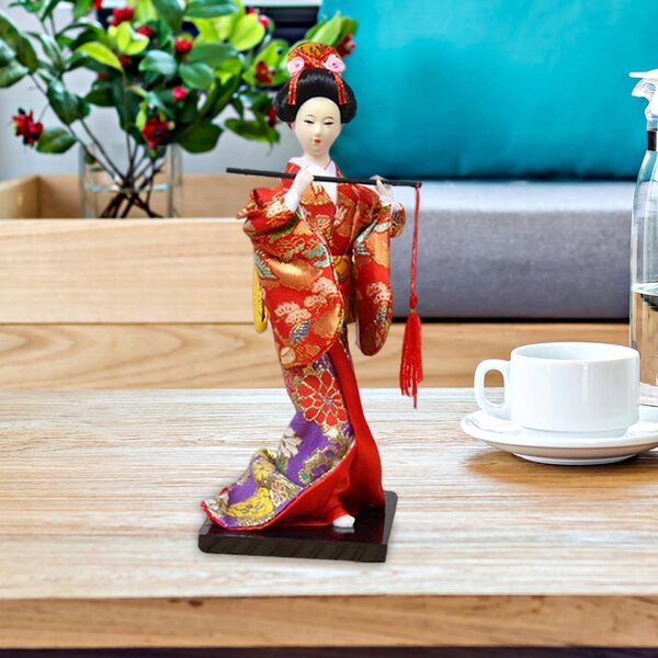 Die andere japanische Geisha im roten Kimono mit Flöte – handwerkliche Dekoration 27 cm