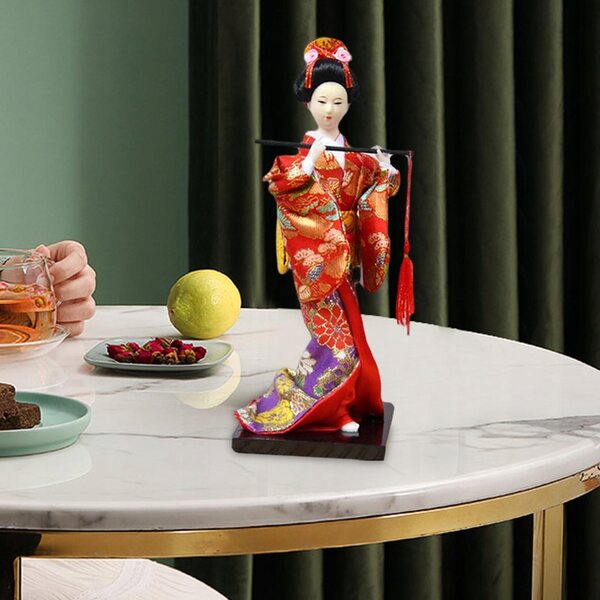 Die andere japanische Geisha im roten Kimono mit Flöte – handwerkliche Dekoration 27 cm