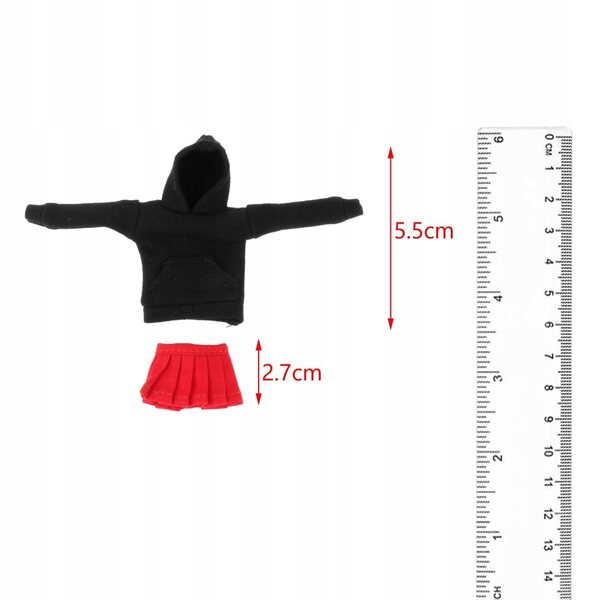 Kleidung im Maßstab 1:12 für 6'' große weibliche Figuren – Kostüm mit Sweatshirt und Rock