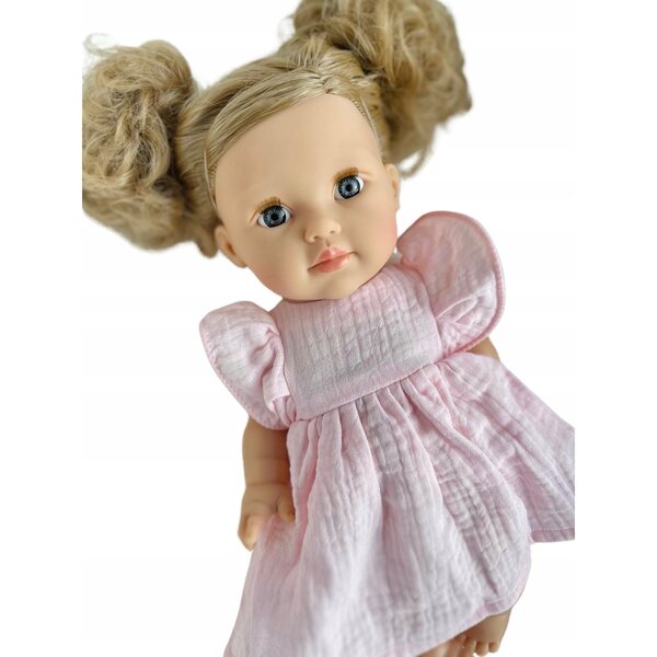 Hellrosa Musselinkleid für 34–38 cm große Puppen, zartes und praktisches Kleid