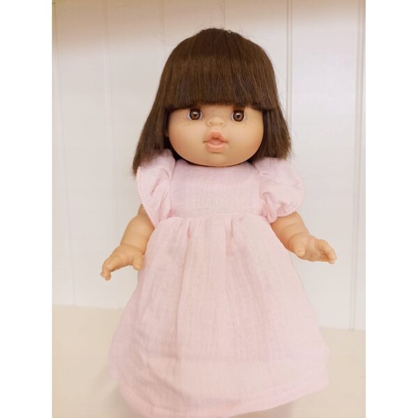 Hellrosa Musselinkleid für 34–38 cm große Puppen, zartes und praktisches Kleid