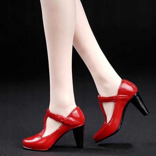 1/6 rote T-Riemen-High-Heel-Schuhe für 12-Zoll-Frauenfiguren