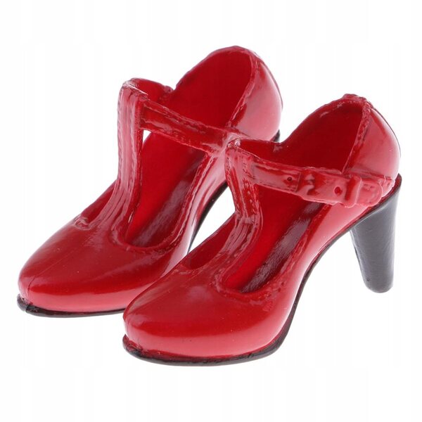 1/6 rote T-Riemen-High-Heel-Schuhe für 12-Zoll-Frauenfiguren