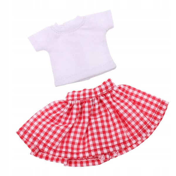Witte en rode tweedelige outfit voor 1/6 poppen - Handgemaakte rok en top