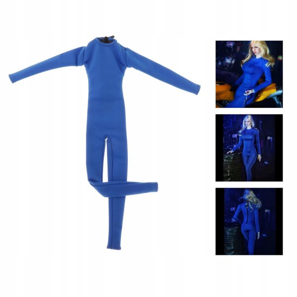 Enges Kleid mit langen Ärmeln im Maßstab 1/6 für 12-Zoll-Puppen aus PU-Leder und blauem Stoff
